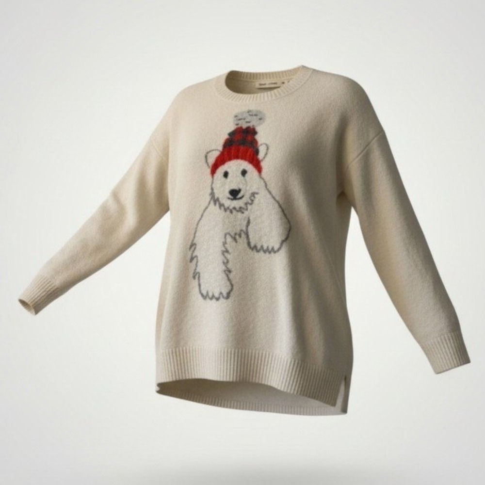 Woolrich Polar Bear Sweater Women Medium Cream Wool Cabin Holiday Hygge Cozy